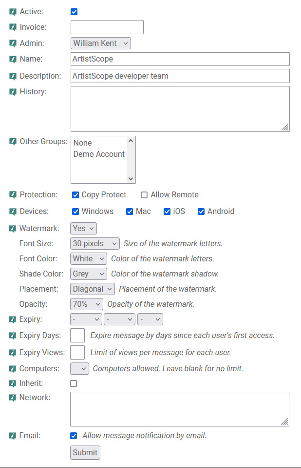 SafeGuard WebMail team settings